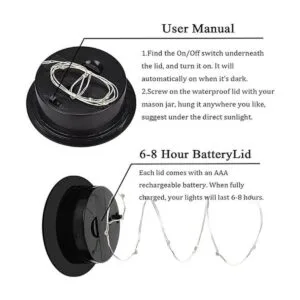 Paquete de 6 luces de tarro de masón 20 luces LED solares_2