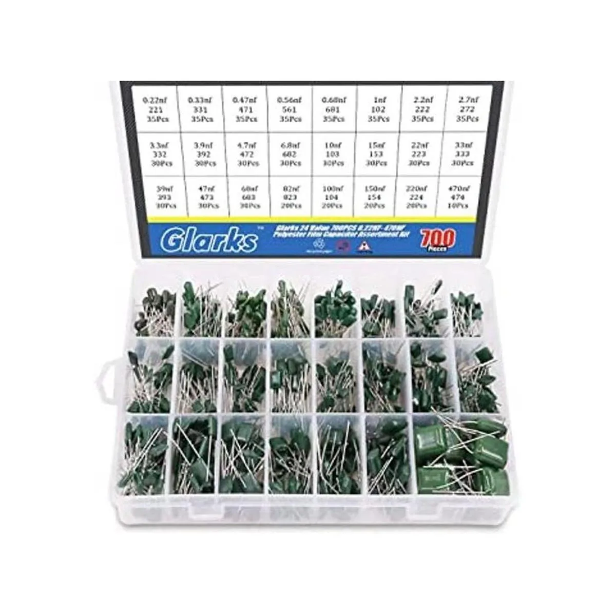 Glarks 24 Value 700PCS 0.22NF 470NF Kit surtido de_1