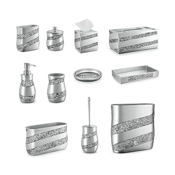 Creative Scents Bandeja de baño de mosaico plateado_3