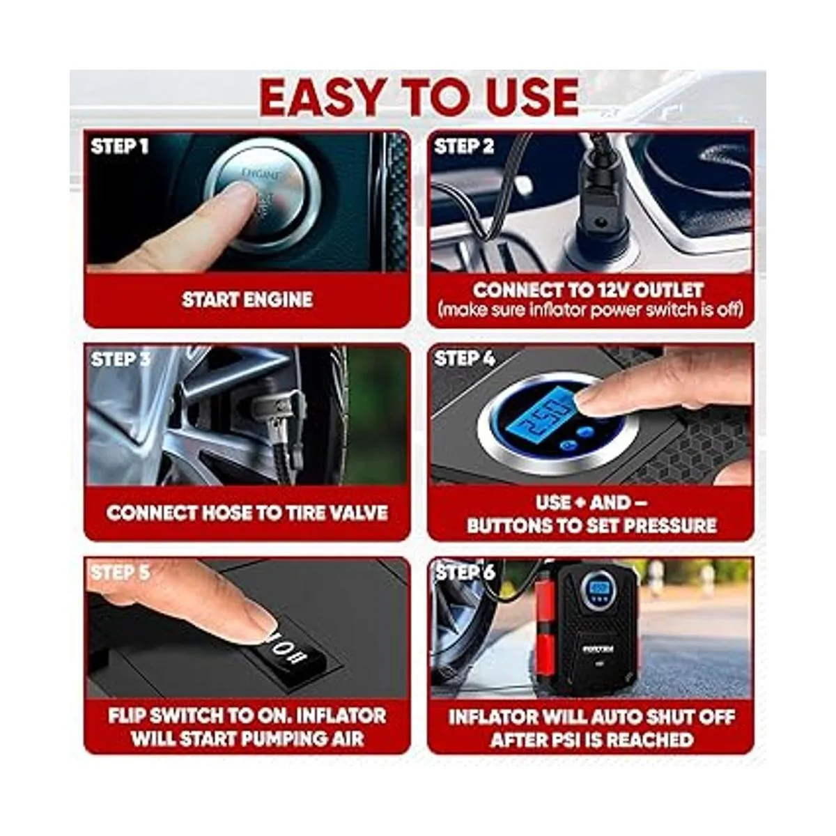 Inflador de neumáticos para coche con medidor de presión_2