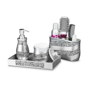 Creative Scents Soporte de mosaico plateado Qtip Tarro_3