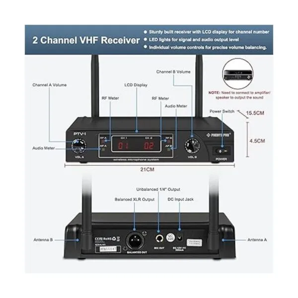 Sistema de micrófono inalámbrico Phenyx Pro VHF juego de_2