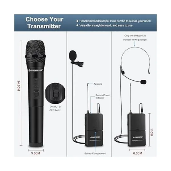 Sistema de micrófono inalámbrico Phenyx Pro VHF juego de_3