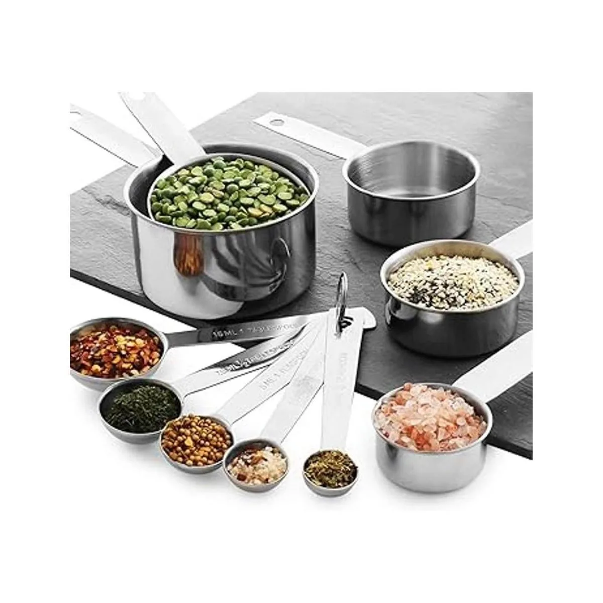 Juego de 10 tazas medidoras y cucharas medidoras de acero_4