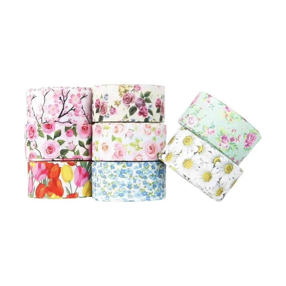 Cinta de grogrén impresa con flores florales 1 pulgada de_1