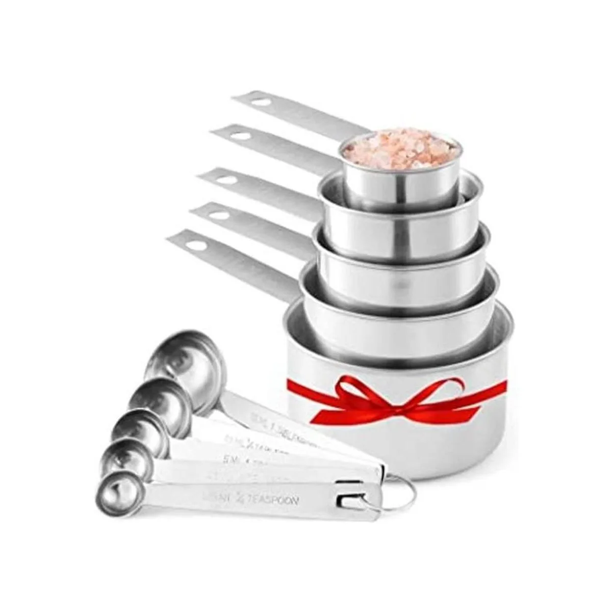 Juego de 10 tazas medidoras y cucharas medidoras de acero_1