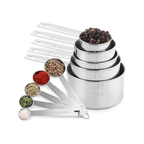 Juego de 10 tazas medidoras y cucharas medidoras de acero_3