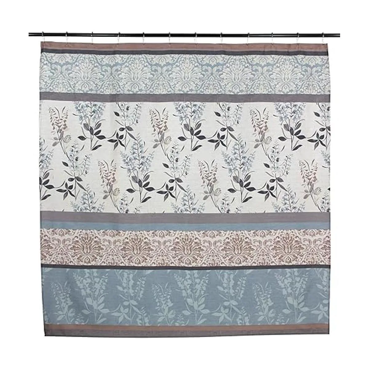 Serafina Home Cortina de ducha de tela azul claro beige_4