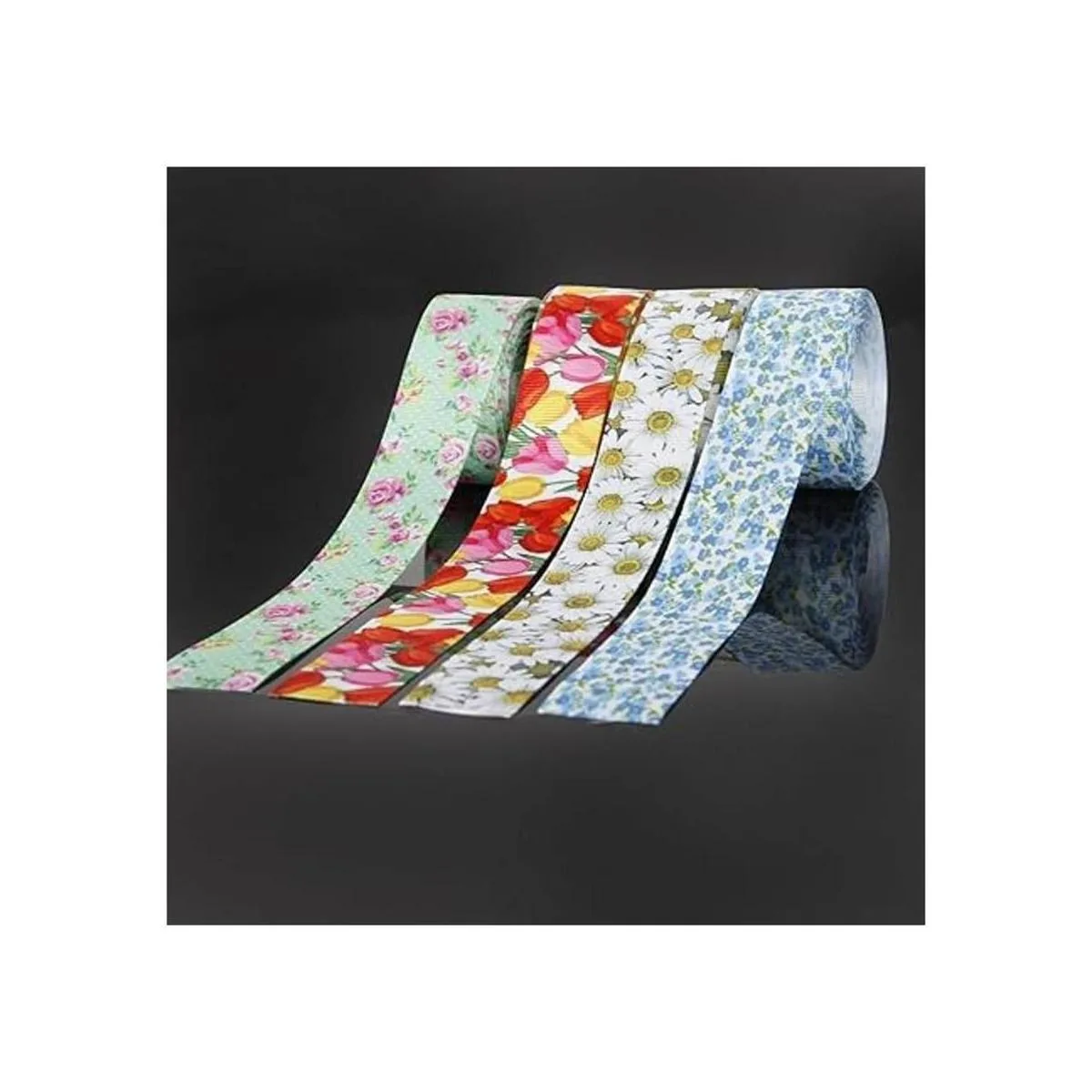 Cinta de grogrén impresa con flores florales 1 pulgada de_5
