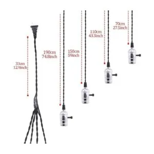 Swpeet Cable de luz colgante vintage con 4 tomas de luz_2