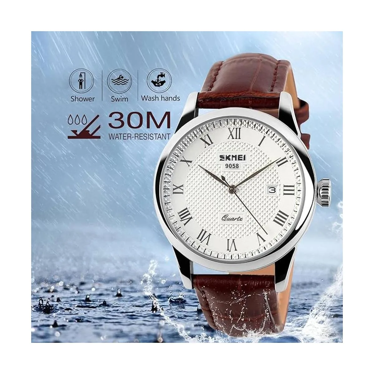 Reloj de cuarzo para hombre con correa de piel analógico_5