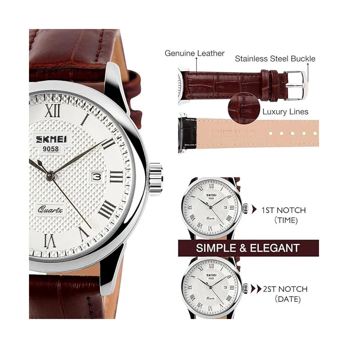 Reloj de cuarzo para hombre con correa de piel analógico_4