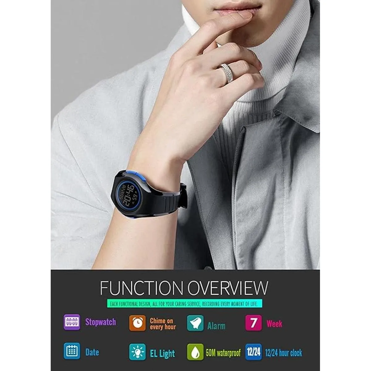 Mastop Reloj deportivo digital con cronómetro impermeable_5