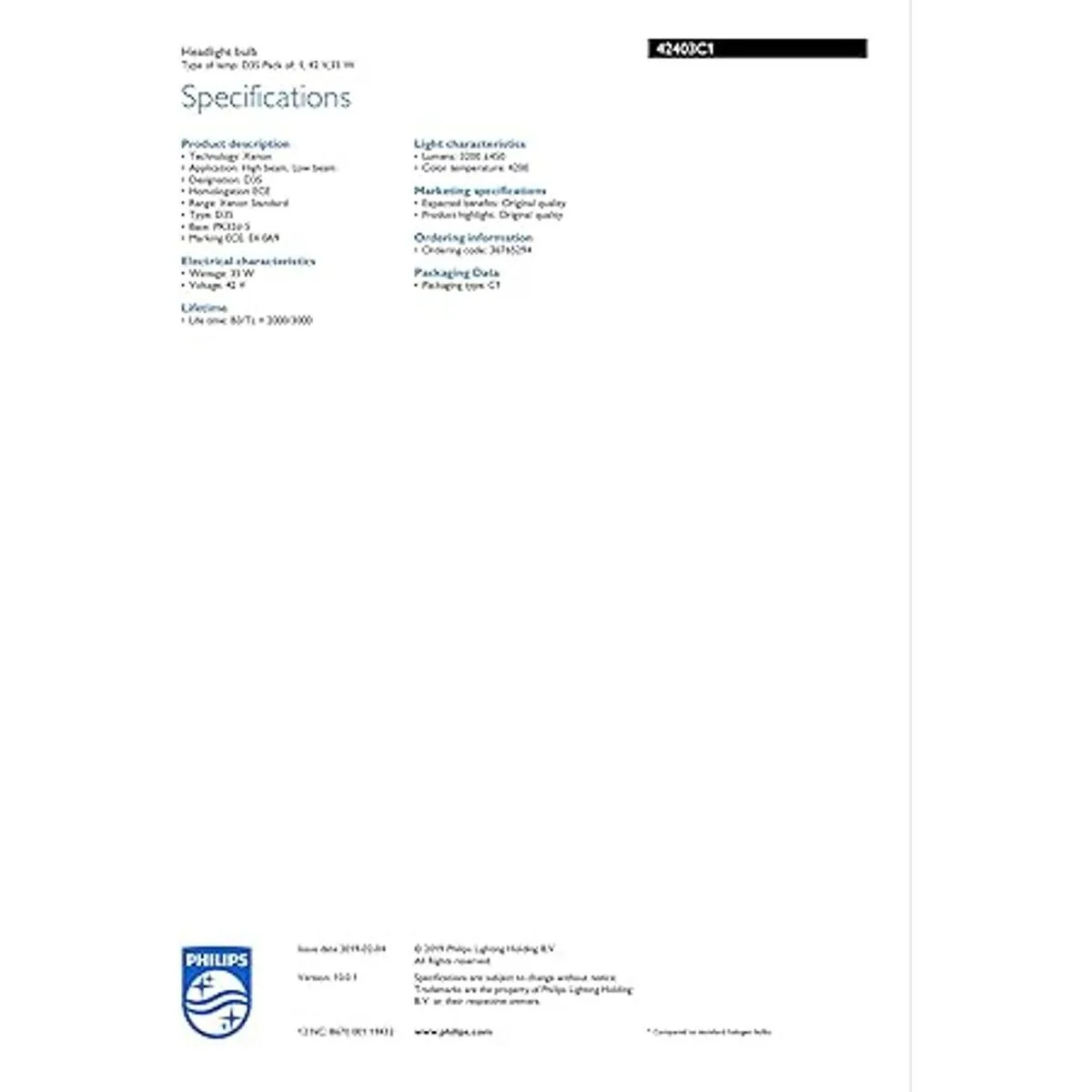 PHILIPS D3S 4300K XenStart Bombilla HID XENON 42403C1 35W_6