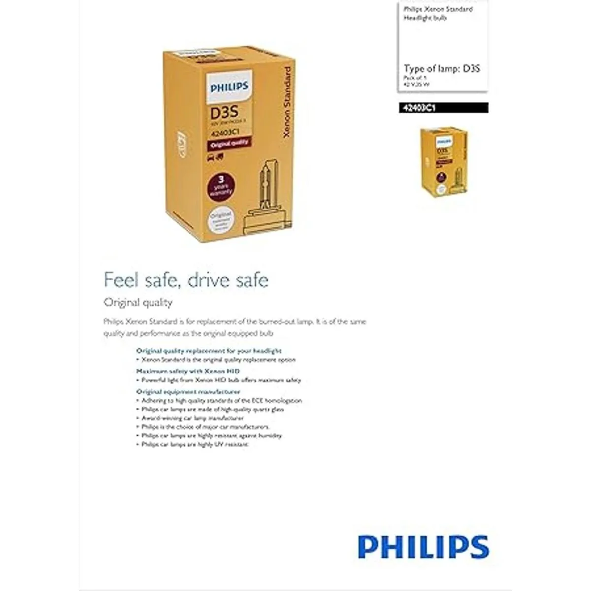 PHILIPS D3S 4300K XenStart Bombilla HID XENON 42403C1 35W_4