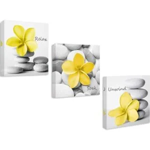 Genius DecorModern Arte de pared de baño amarillo y gris_1