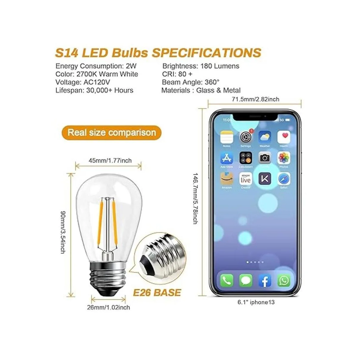 BRIMAX Paquete de 6 bombillas LED de 2 W no regulable_3