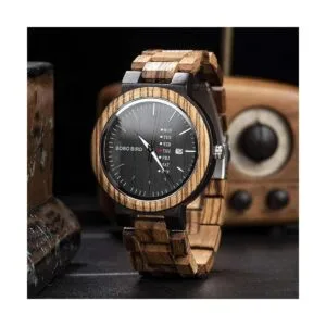 BOBO BIRD Reloj de cuarzo de madera con diseño de cebra_3