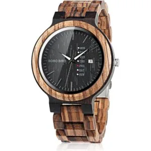 BOBO BIRD Reloj de cuarzo de madera con diseño de cebra_1