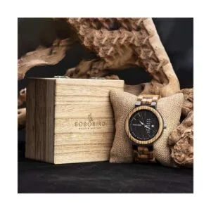 BOBO BIRD Reloj de cuarzo de madera con diseño de cebra_2
