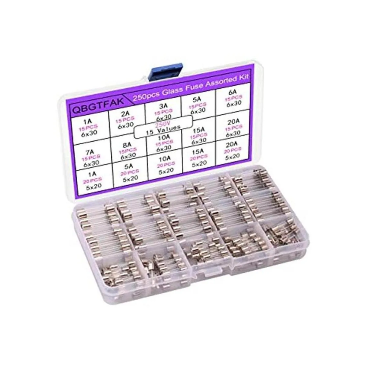 Juego de 250 fusibles de tubo de vidrio de soplado rápido_1