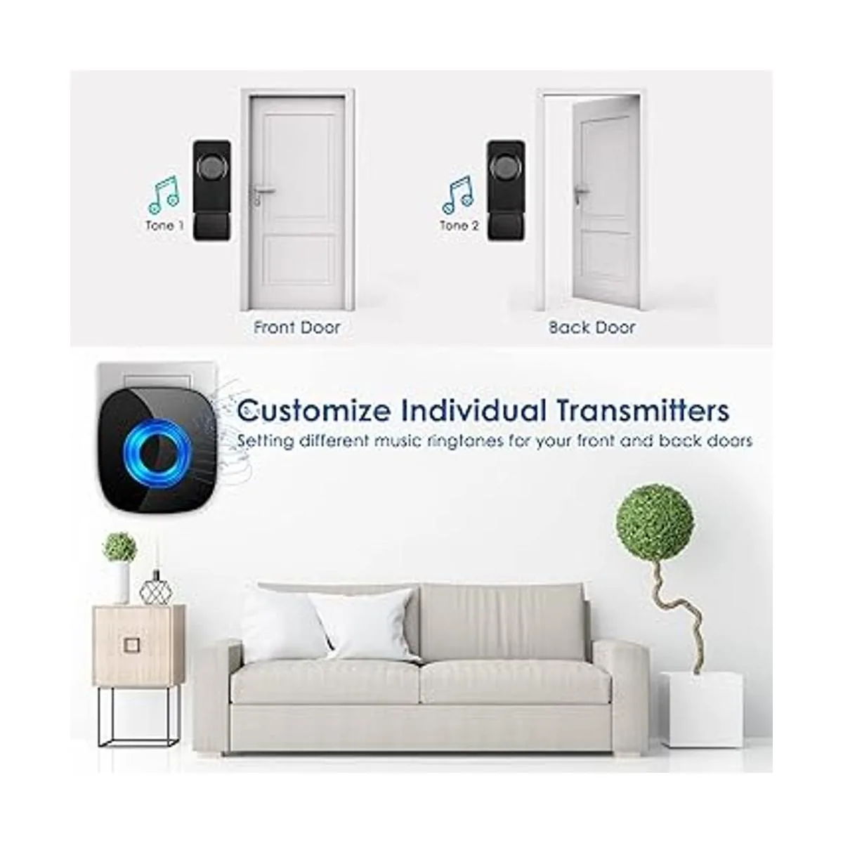 PHYSEN Kit de timbre inalámbrico que funciona a 1000_4