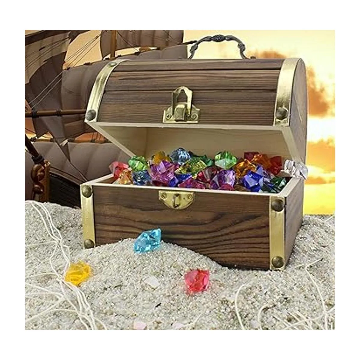 Attatoy Cofre del tesoro pirata de madera con 240 joyas_5