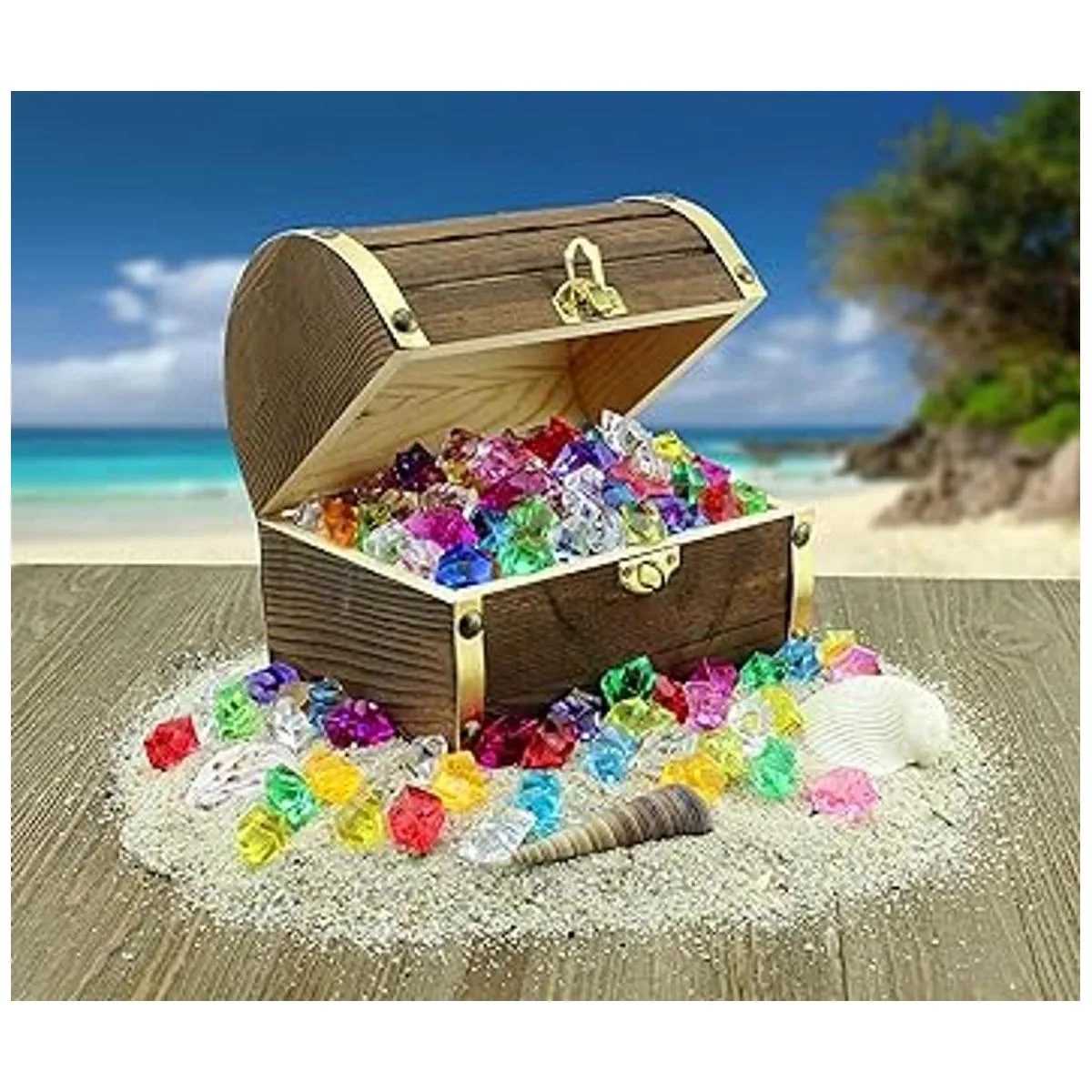 Attatoy Cofre del tesoro pirata de madera con 240 joyas_2