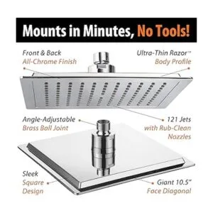 AquaSpa Alcachofa de ducha cuadrada diagonal gigante de 9_6