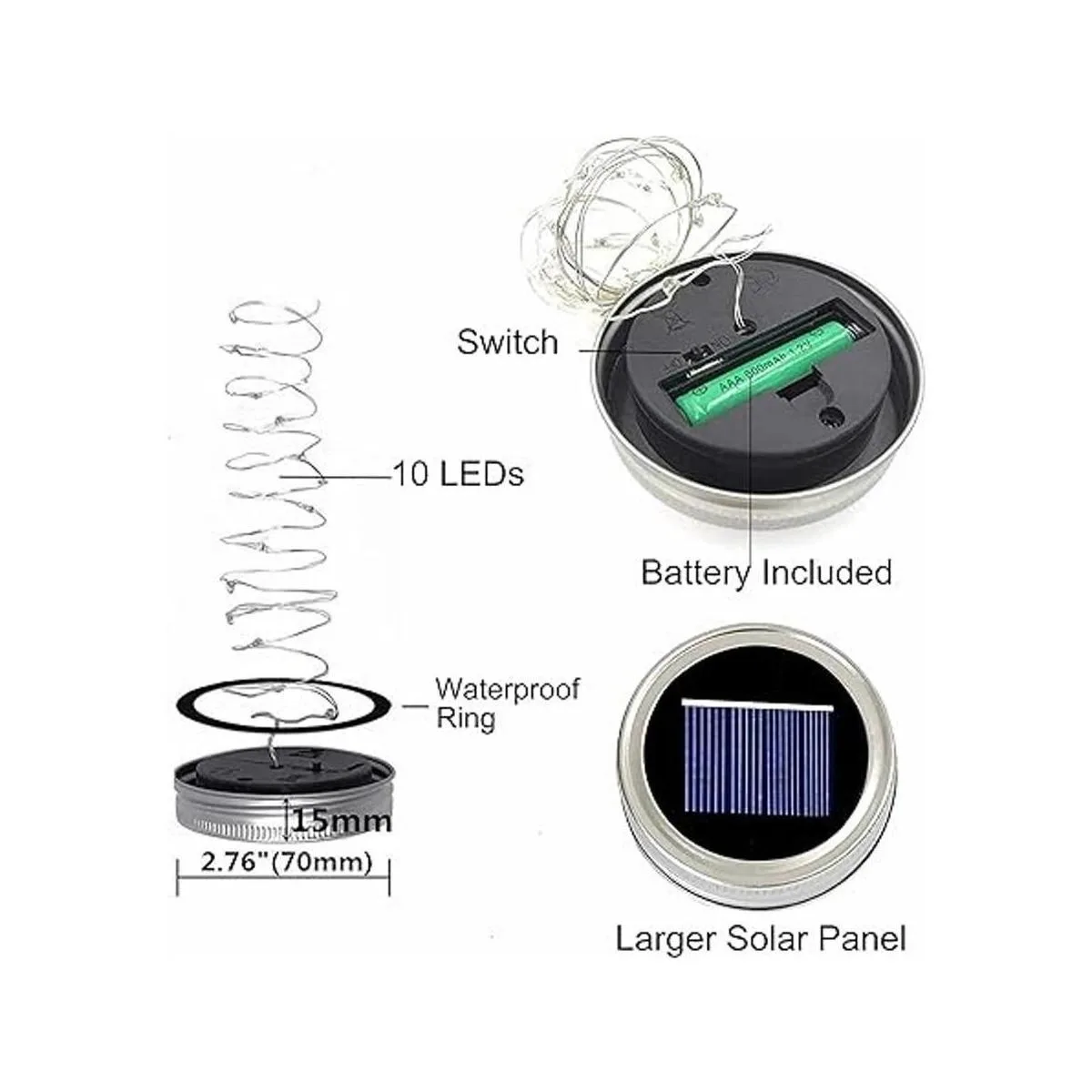 Paquete de 6 luces de tarro Mason de 10 luces LED solares_3