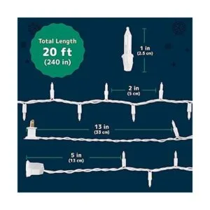 Prextex 100 luces blancas de Navidad con cable blanco_6