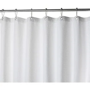 Juego de cortina de ducha blanca de tela gofre con forro_6