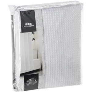 Juego de cortina de ducha blanca de tela gofre con forro_7