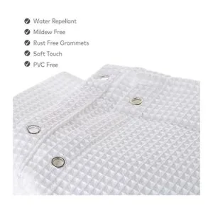 Juego de cortina de ducha blanca de tela gofre con forro_3