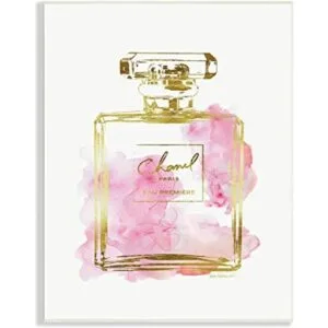 Stupell Industries Glam Botella de perfume dorada y rosa_1