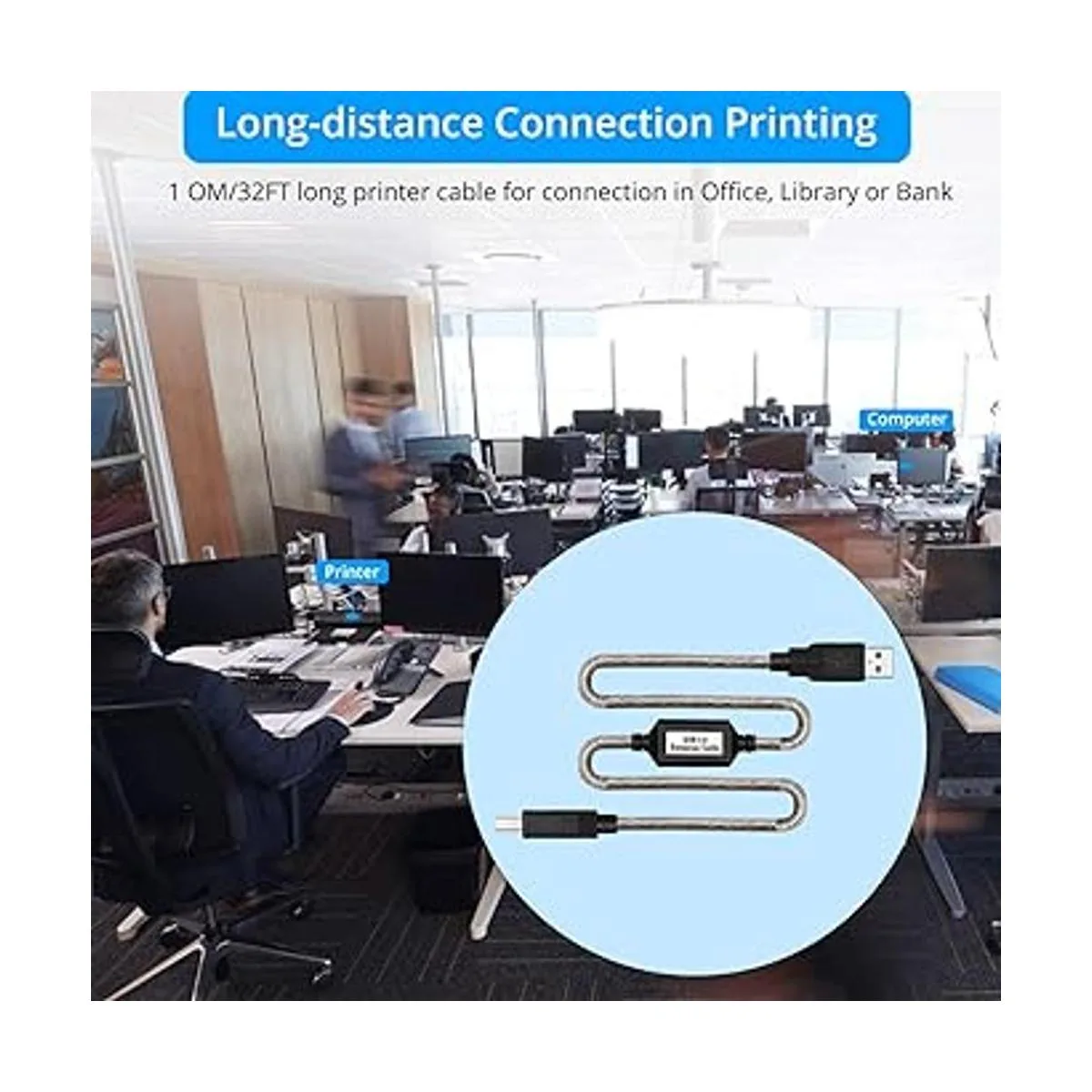 LDKCOK Cable de impresora USB 2.0 activo de 50 pies cable_3