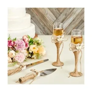 Juego de 4 cuchillos rústicos para pastel de boda y_3