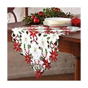 OurWarm Camino de mesa bordados de Navidad con hojas de_1