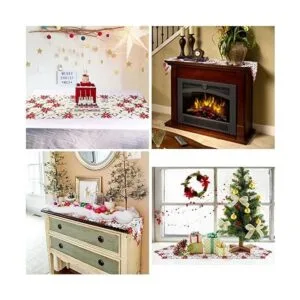 OurWarm Camino de mesa bordados de Navidad con hojas de_7