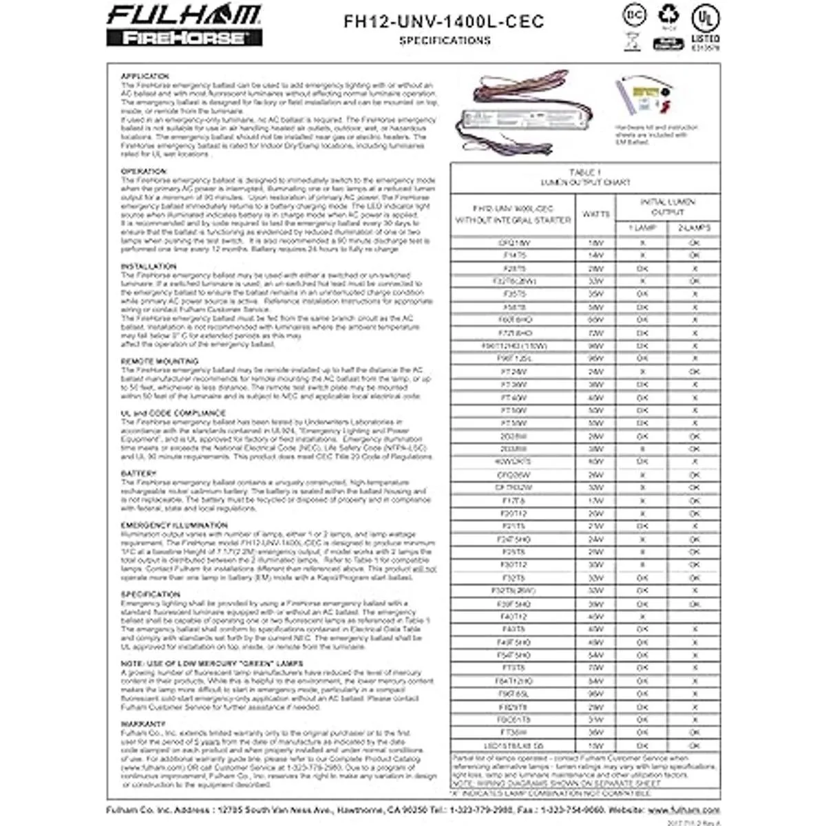 Fulham FH12UNV1400LCEC FireHorse 12 Balasto de_3