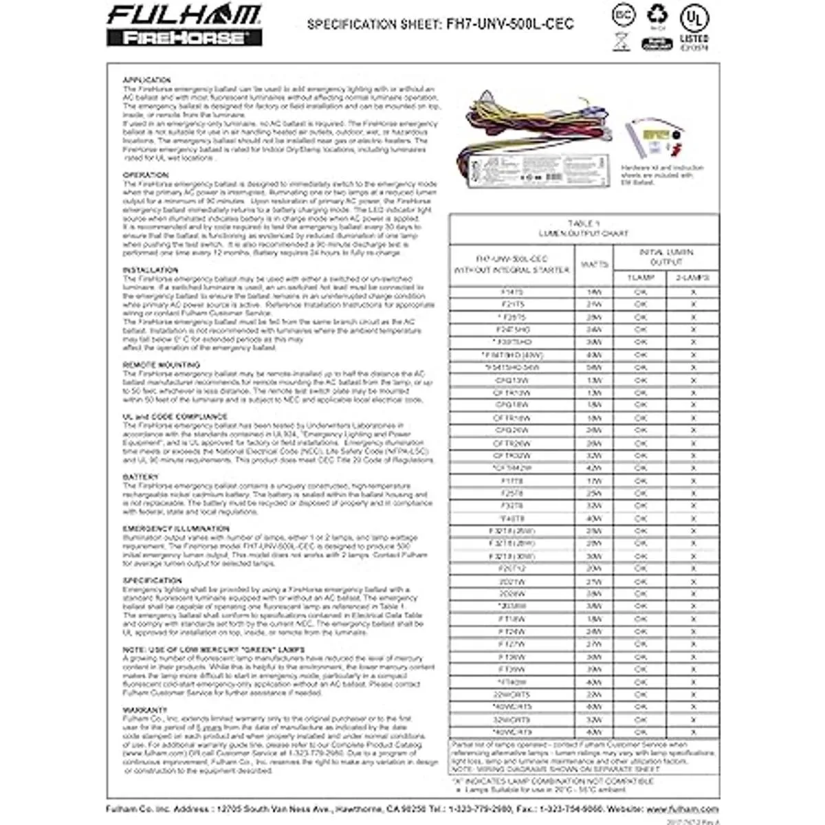 Fulham FH7UNV500LCEC FireHorse 7 Balasto de emergencia_3