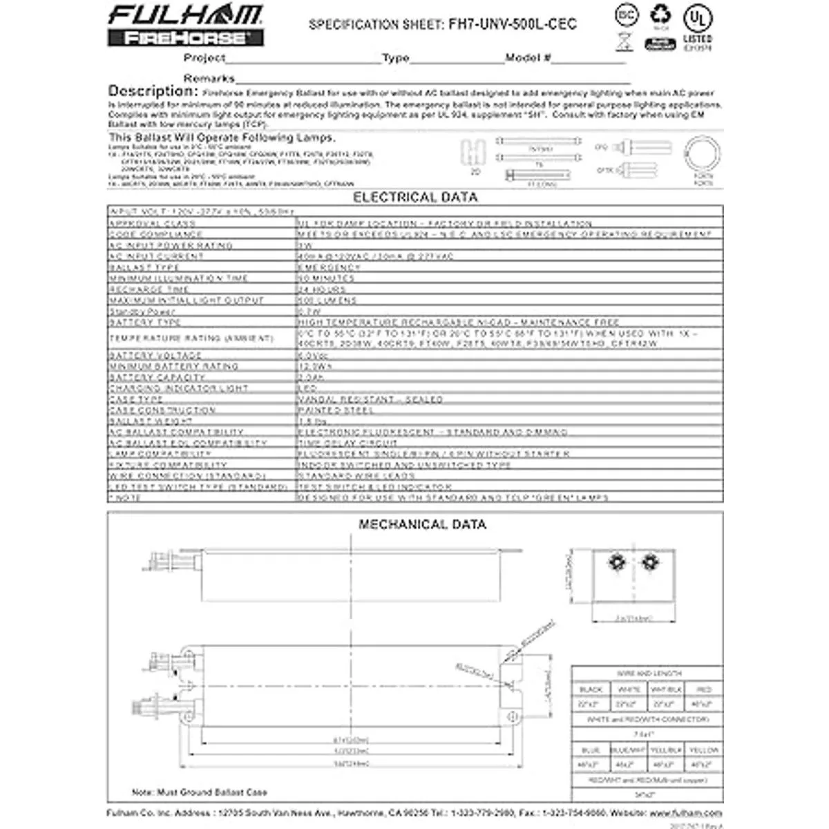 Fulham FH7UNV500LCEC FireHorse 7 Balasto de emergencia_2