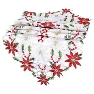 OurWarm Camino de mesa bordados de Navidad con hojas de_2