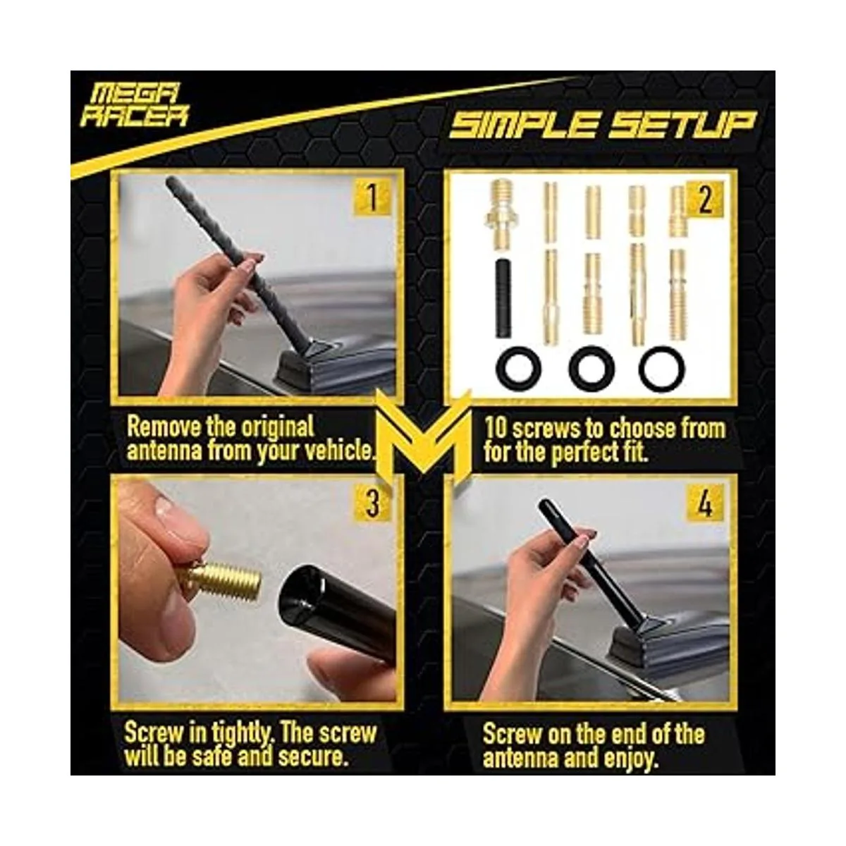 Mega Racer Antena automotriz corta de fibra de carbono de_6