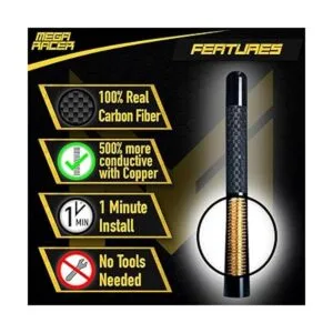 Mega Racer Antena automotriz corta de fibra de carbono de_3