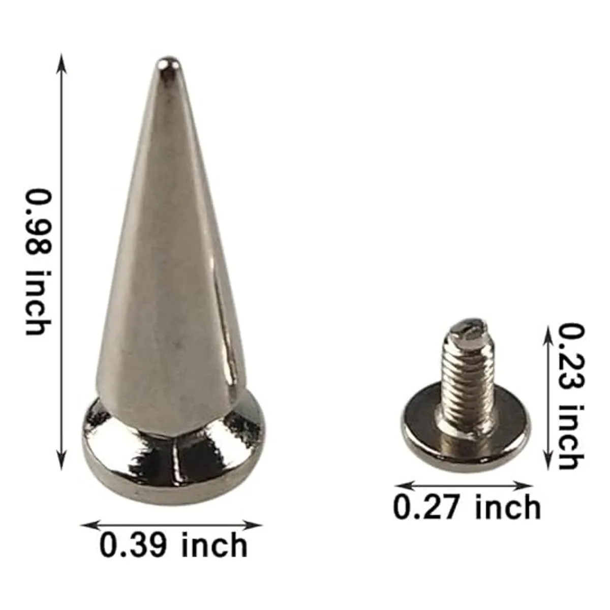 50 puntas de cono plateadas tachuelas traseras metálicas_3