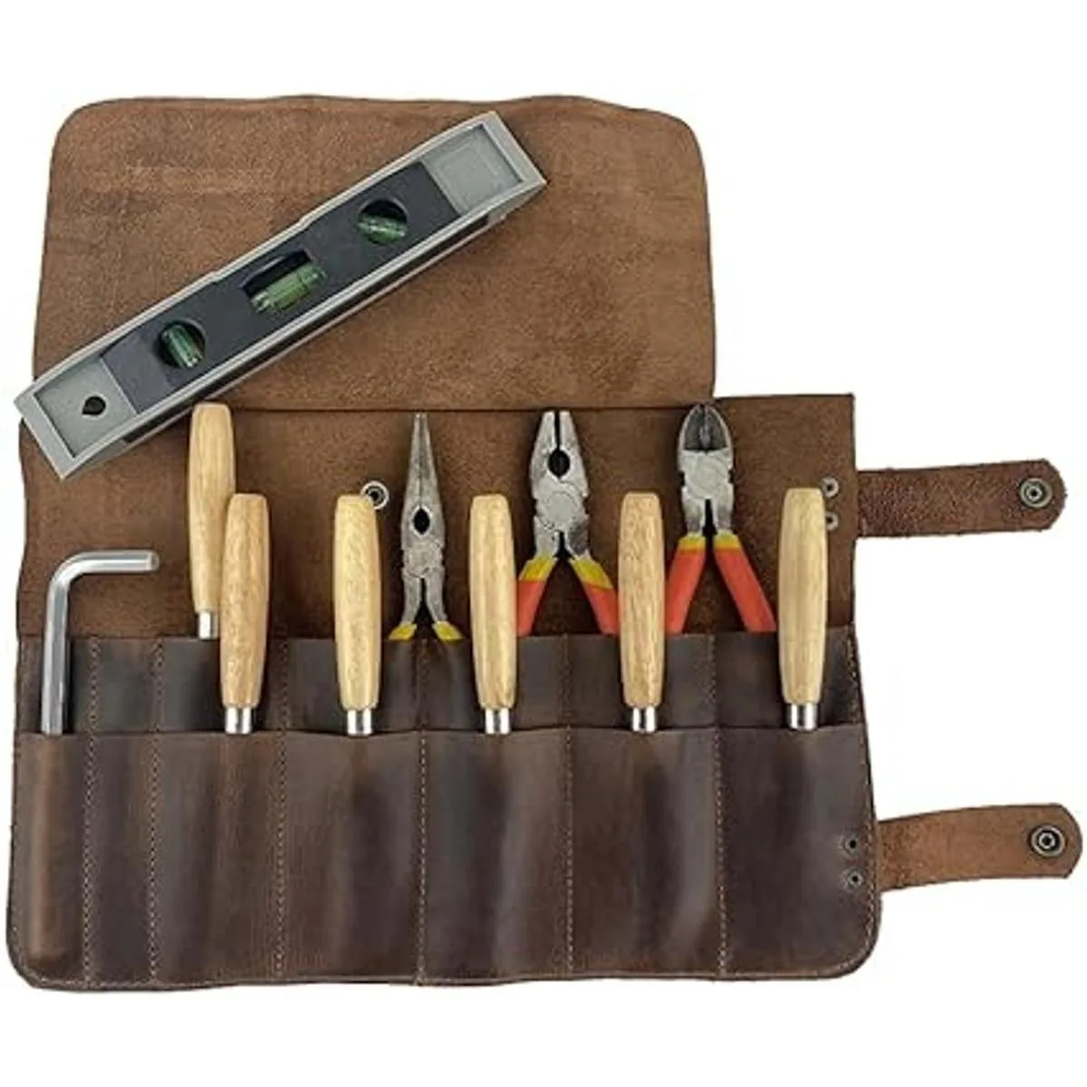 Hide Drink Leather Snap Tool Roll Up Bag 14 Slots_5