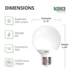 Sunco Lighting Paquete de 12 bombillas LED G25 para espejo_2