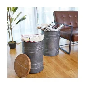 Glitzhome Taburete otomano con tapa redonda de madera 2_5