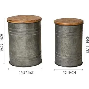 Glitzhome Taburete otomano con tapa redonda de madera 2_3